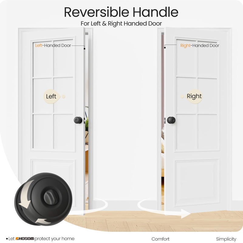 HOSOM Privacy Door Knob  2 Pack Matte Black Door Knob Set  Black Door Handles Interior  Keyless Doorknobs Interior Door Lock for Bedroom  Bathroom - Image 5